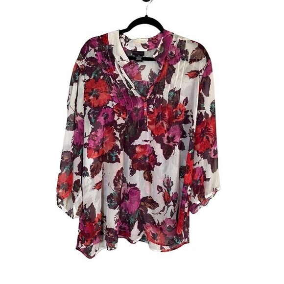 Torrid Top Women 3X Pink Pullover Floral Sheer Feminine Summer Dainty Flowy 80s - Picture 1 of 13